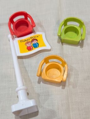 Fisher-Price Small Flag and Trio of Red, Lime and Yellow Toy Chairs